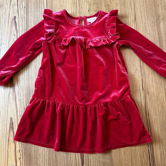 Cat & Jack red velvet long sleeve ruffle peplum dress SIZE 3T - Picture 4 of 5